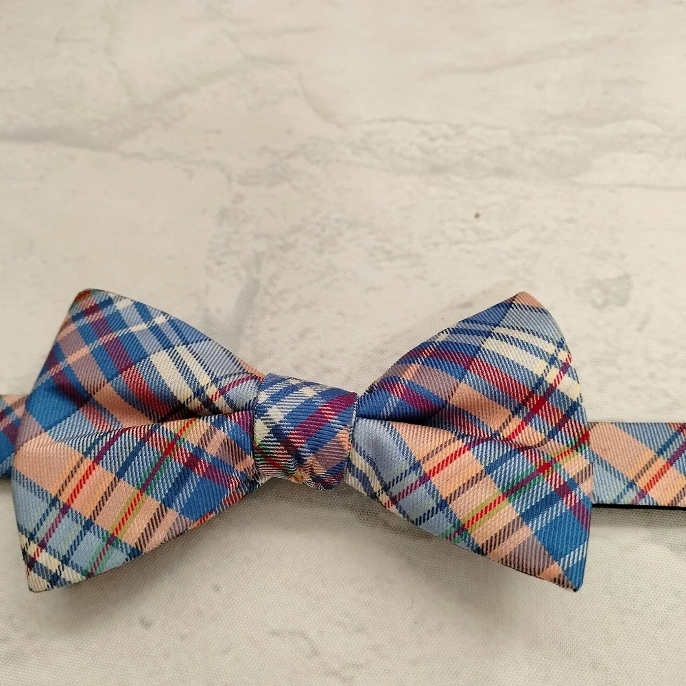 Stafford Bow Tie Blue Orange Plaid 2.25